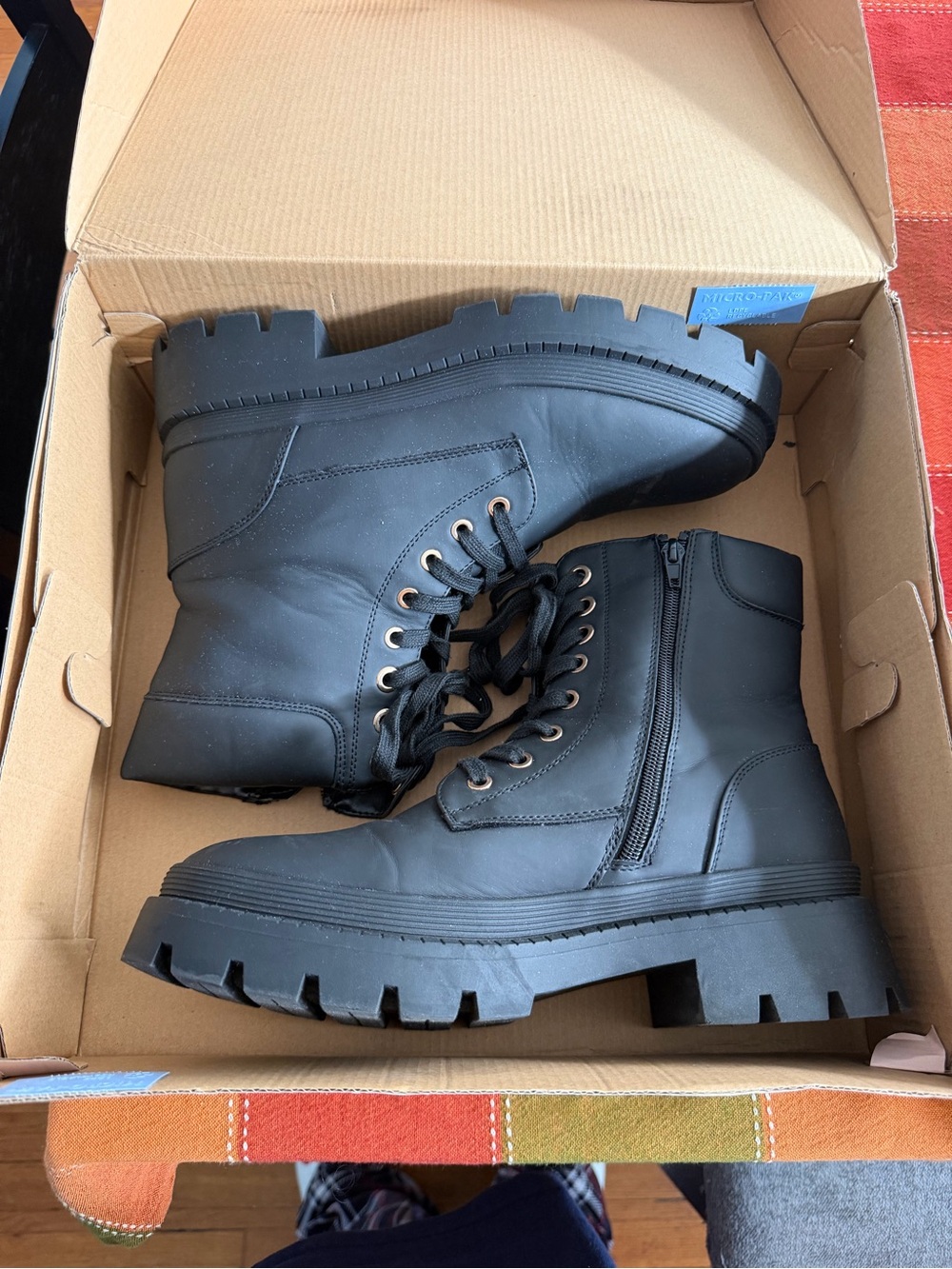 JustFab Black Lug-Sole Combat Boots